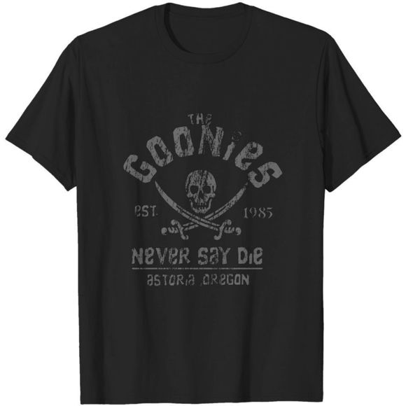 The Goonies  Never Say Die  Gris Sur Noir Tshirt - Picture 1 of 4